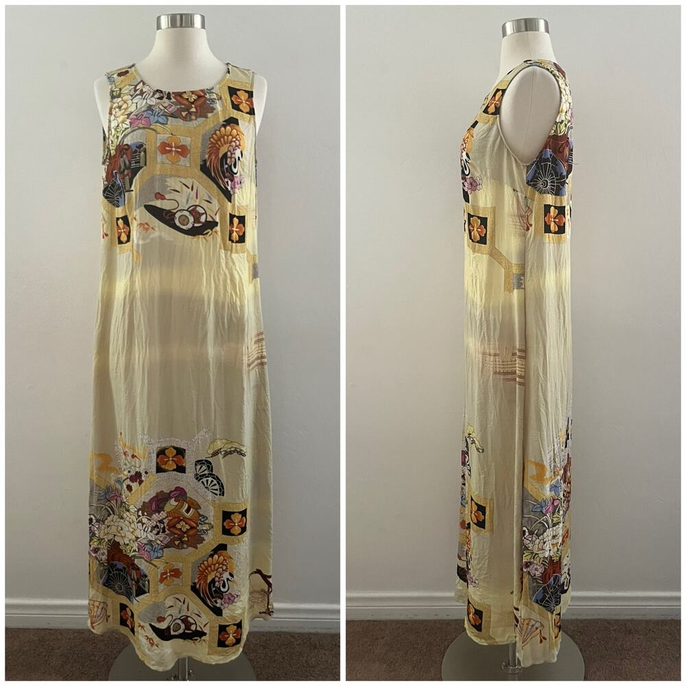 Vintage Citron Santa Monica Maxi Dress Medium Asian Dyed Cotton Artsy 90's Y2K